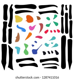 Main Chinese hieroglyphs calligraphy graphic symbol colored element frame set (HORIZONTAL, VERTICAL and DOT), vector illustration isolated on white background