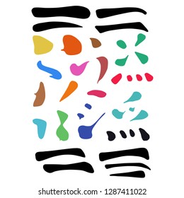 Main Chinese hieroglyphs calligraphy graphic symbol colored element set (HORIZONTAL and DOT), vector illustration isolated on white background