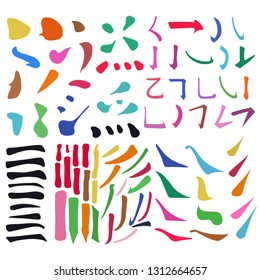 Main Chinese hieroglyphs calligraphy graphic symbol element frame set (DOT, HOOK, HORIZONTAL, VERTICAL, FALLING LEFTWARDS, FALLING RIGHTWARDS and UPPING LINE), vector illustration isolated on white 