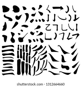 Main Chinese hieroglyphs calligraphy graphic symbol element frame set (DOT, HOOK, HORIZONTAL, VERTICAL, FALLING LEFTWARDS, FALLING RIGHTWARDS and UPPING LINE), vector illustration isolated on white 