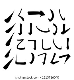 Main Chinese hieroglyphs calligraphy graphic symbol colored element frame set (UPPING LINE and HOOK), vector illustration isolated on white background