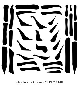 Main Chinese hieroglyphs calligraphy graphic symbol colored element frame set (HORIZONTAL, VERTICAL, FALLING RIGHTWARDS and UPPING LINE), vector illustration isolated on white background