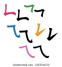 Main Chinese hieroglyphs calligraphy graphic symbol colored element set (the FOLD), vector illustration isolated on white background