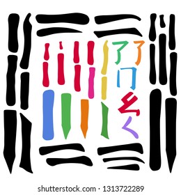Main Chinese hieroglyphs vector set (DOT, HOOK, HORIZONTAL, VERTICAL, FALLING LEFTWARDS, FALLING RIGHTWARDS, UPPING LINE, SINGING CRICKET, CURLED DRAGON, FROLICKING BUTTERFLY and SURROUNDING LINE)