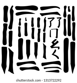 Main Chinese hieroglyphs vector set (DOT, HOOK, HORIZONTAL, VERTICAL, FALLING LEFTWARDS, FALLING RIGHTWARDS, UPPING LINE, SINGING CRICKET, CURLED DRAGON, FROLICKING BUTTERFLY and SURROUNDING LINE)