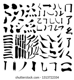 Main Chinese hieroglyphs vector set (DOT, HOOK, HORIZONTAL, VERTICAL, FALLING LEFTWARDS, FALLING RIGHTWARDS, UPPING LINE, SINGING CRICKET, CURLED DRAGON, FROLICKING BUTTERFLY, SURROUNDING LINE)