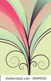 Main color elements, bottom swirls, spots and background fill are all on separate layers. Color fills are simple linear gradient