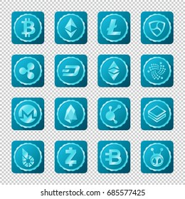 Main cryptocurrency signs set on transparent background