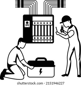 Main Distribution Board Control the power failure from the building switch panel of power plant Concept vector icon design, Electrician Profession symbol, Power Supply and wiring Sign,
