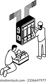 Main Distribution Board Control the power failure from the building switch panel of power plant isometric Concept vector icon design, Electrical engineer symbol, Wiring specialist Sign,