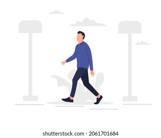principal haciendo caminar en el parque de la ciudad ilustración plana. concepto de caminar feliz.
