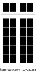 Main door vector design. Element of architecture and interior. Square panels white on black background. Design print for wallpaper, background, backdrop, festival, house. Set 2