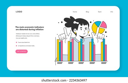 The main economic indicators are distorted during inflation web banner or landing page. Economics crisis and value of money decline. State economy during recession. Flat vector illustration