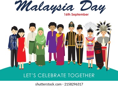 Main ethnic groups in Malaysia with traditional costume