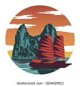 main and famous of landmarks and symbol of Vietnam near river,vector illustration