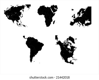 The main five continents with country boundries