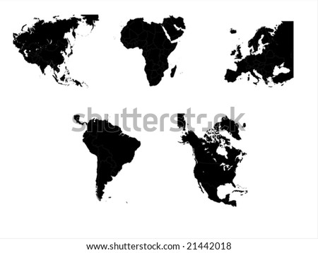 The main five continents with country boundries
