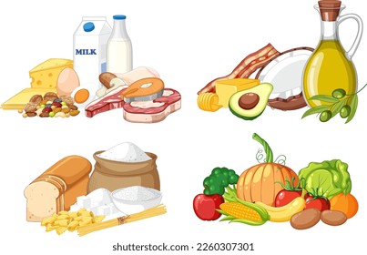 Main food groups macronutrients vector illustration