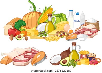 Main food groups macronutrients vector illustration