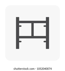 Main frame or H-frame vector icon. Semi type frame. Accessory, component or part of scaffolding system. Safety equipment use to built stage, temporary working platform for high building construction.