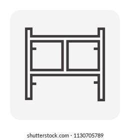 Main frame or H-frame vector icon. Semi type frame. Accessory, component or part of scaffolding system. Safety equipment use to built stage, temporary working platform for high building construction.
