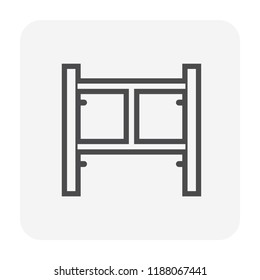 Main Frame Or H-frame Vector Icon. Semi Type Frame. Accessory, Component Or Part Of Scaffolding System. Safety Equipment Use To Built Stage, Temporary Working Platform For High Building Construction.