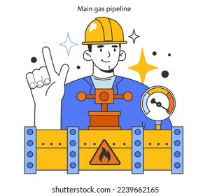 Main gas pipeline. Natural gas transportation stage. Natural resource extraction industry. Fossil fuel and eco-friendly energy concept. Flat vector illustration