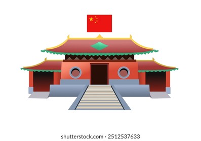 The main gate of the Shaolin Temple in Henan. Buddhist temple on white background. Vector art illustration