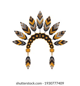 The main headdress of the Indians with plumage. Foreground. Vector illustration isolated on white background.