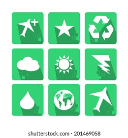 Main icons Set of nature, with shadow and pixel - Green