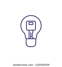 Main idea line icon. Key inside lightbulb. Creativity concept. Can be used for topics like innovation, business, idea for startup