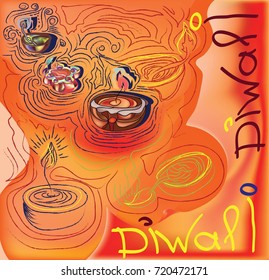 The main Indian and Hindu holiday. Diwali Festival. Festival of Lights. Symbolizes the victory of good over evil. Colorful orange and yellow background