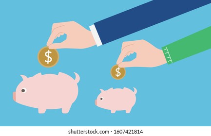 Main Job And Side Job Image,hand Holding Money,vector Illustration,blue Background