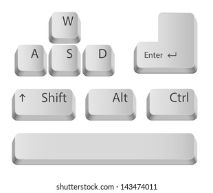 Main keyboard buttons for games or apps. Isolated on white.