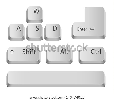 Main keyboard buttons for games or apps. Isolated on white.