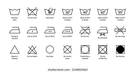 Main laundry wash symbols icons set editable stroke on white background. Vector