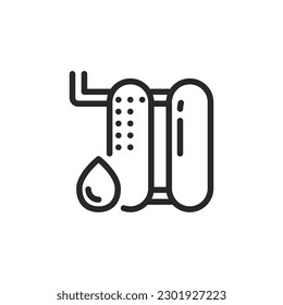 Main Line Water Filtration System Icon. Vector Outline illustration with Water Filter and a Water Drop Symbol.