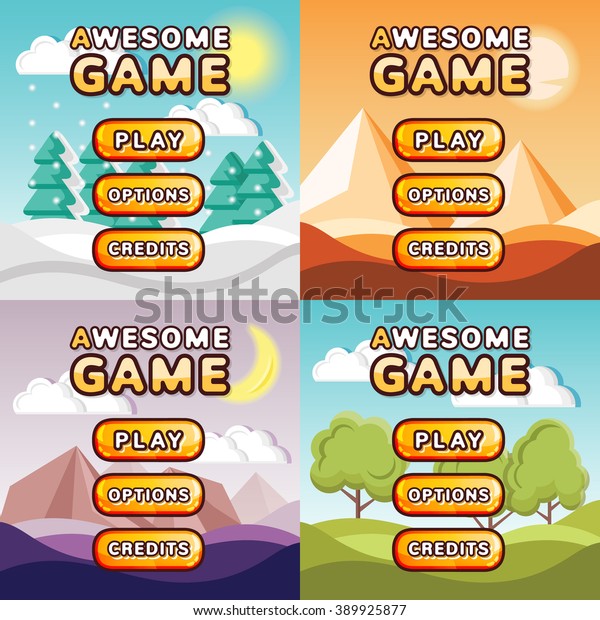 Main Menu Game Interfaces Kit Winter Stock Vector Royalty Free