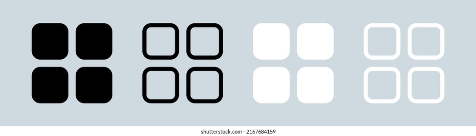 Main menu icon in black and white colors. Application list icon collection.