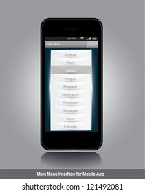 Main menu interface for mobile app in editable vector format