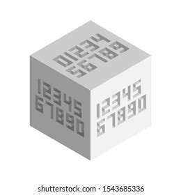 The main numbers are from zero to nine squared from different external sides. Isometric style with the effect of depth and shadow. Minimalistic flat design.