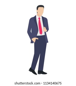 
Main in official suting of tie and coat posing like a model in standing posture, signaling boss
