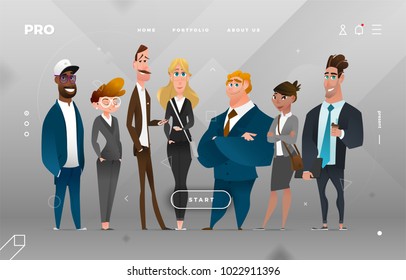 Main Page Business Design with Cartoon Character for Web Site