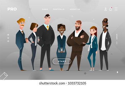 Main Page Business Design With Cartoon Character For Web Site