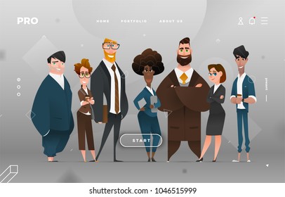 Main Page Business Design with Cartoon Character for Web Site