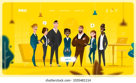 Main Page Web Design With Business Cartoon Characters In Flat Style For Your Projects