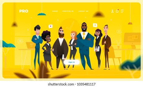 Main Page Web Design with Business Cartoon Characters in Flat Style for Your Projects