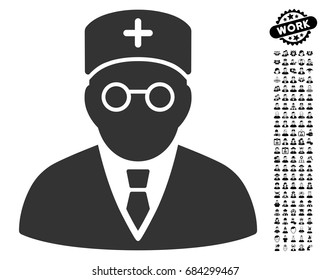 Main Physician icon with black bonus profession icon set. Main Physician vector illustration style is a flat gray iconic symbol for web design, app user interfaces.