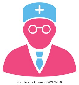 Main Physician vector icon. Style is bicolor flat symbol, pink and blue colors, rounded angles, white background.