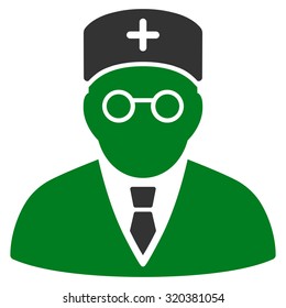 Main Physician vector icon. Style is bicolor flat symbol, green and gray colors, rounded angles, white background.